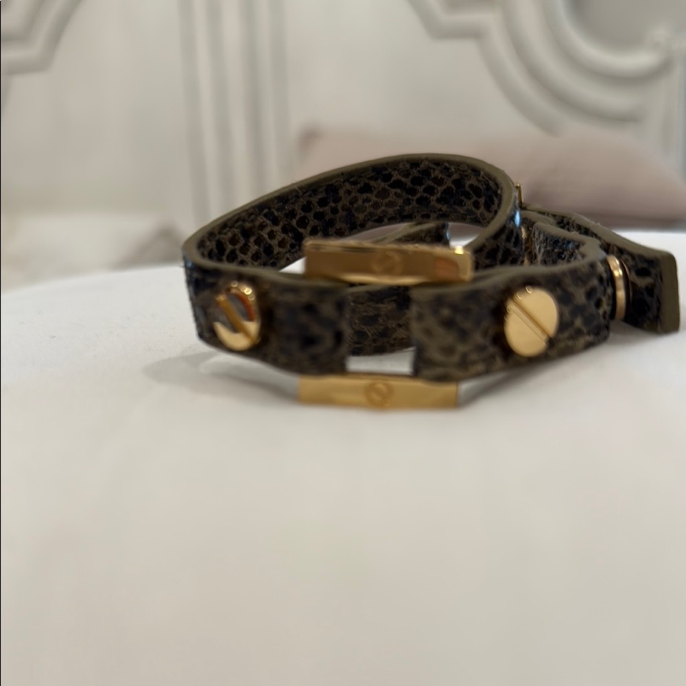 Leopard Print Leather Bracelet with Gold Accents